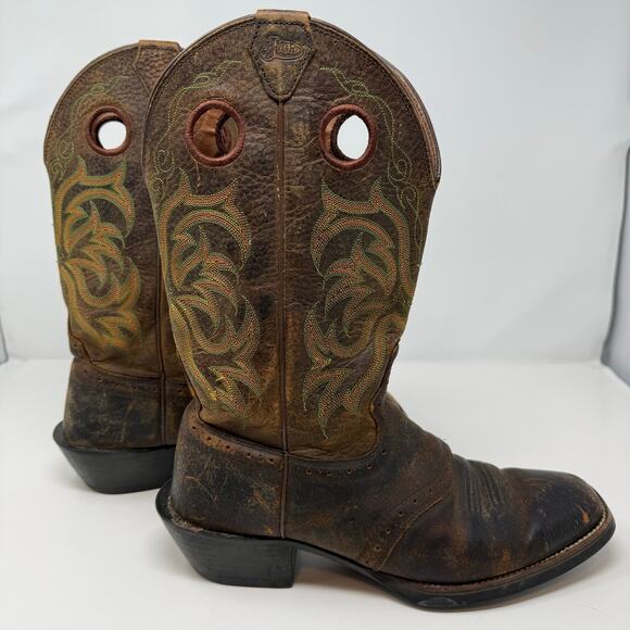 Justin Stampede Square Toe Western Boot Men\'s 9D Brown Leather Cowboy